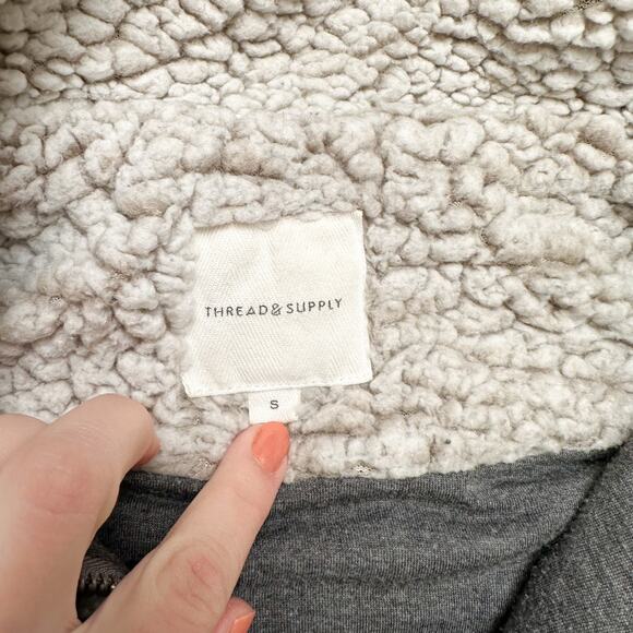 Thread & Supply Teddy Pullover Quarter Zip Gray Small - Picture 4 of 4